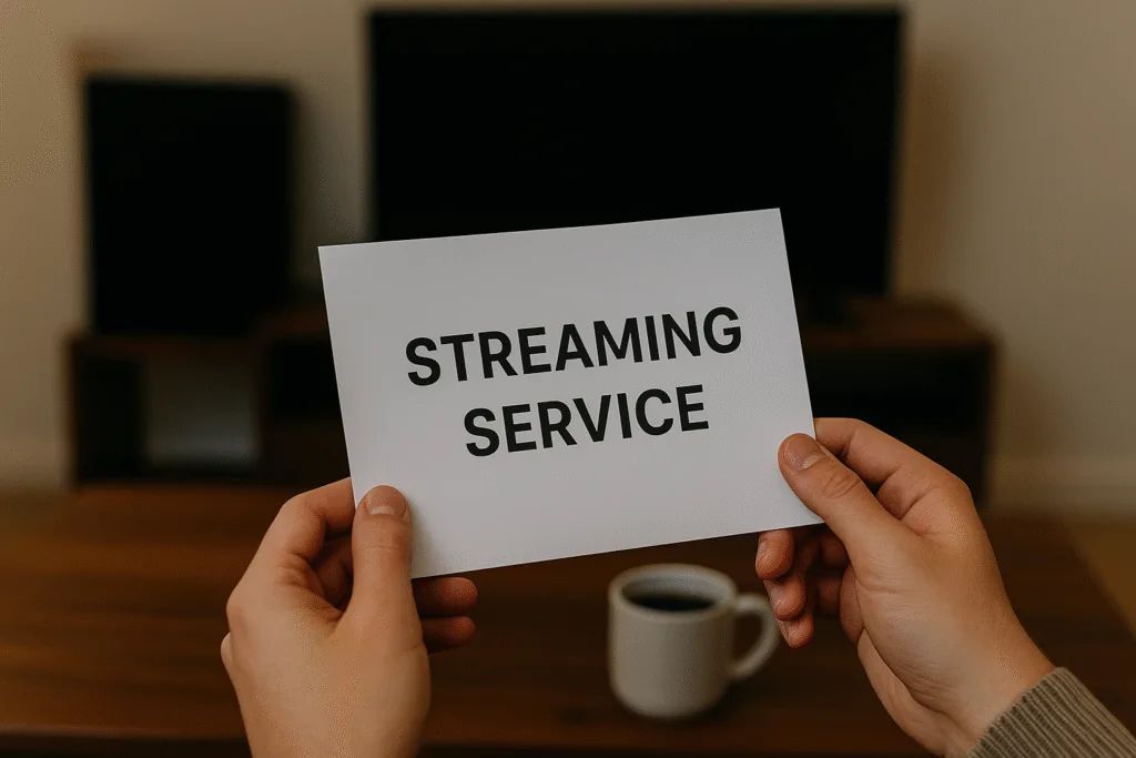 Rotate streaming subscriptions to save money - Save Me Monthly On: TV streaming interface with cancel subscription button and a hand holding a remote Title: Rotate streaming subscriptions to save money