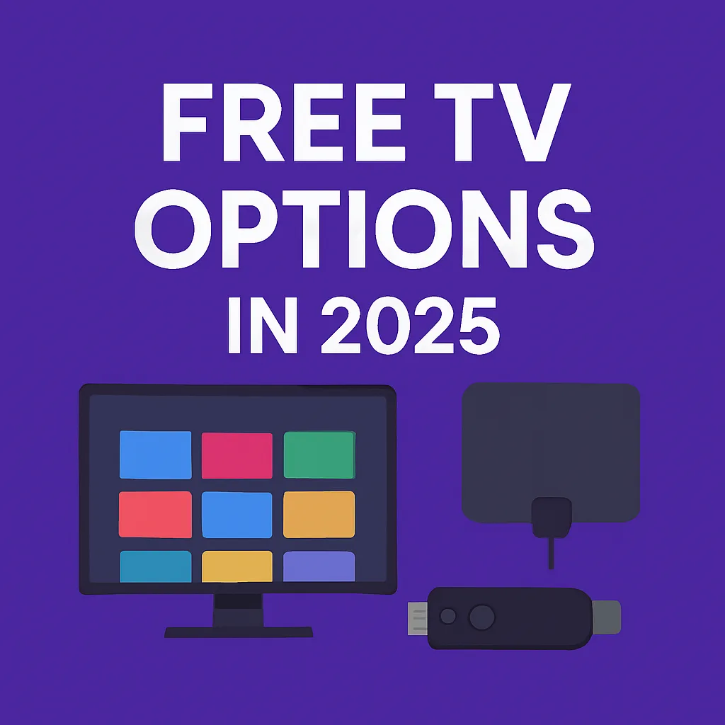 Flat indoor TV antenna with cable on purple background, symbolizing best TV antennas for 2025