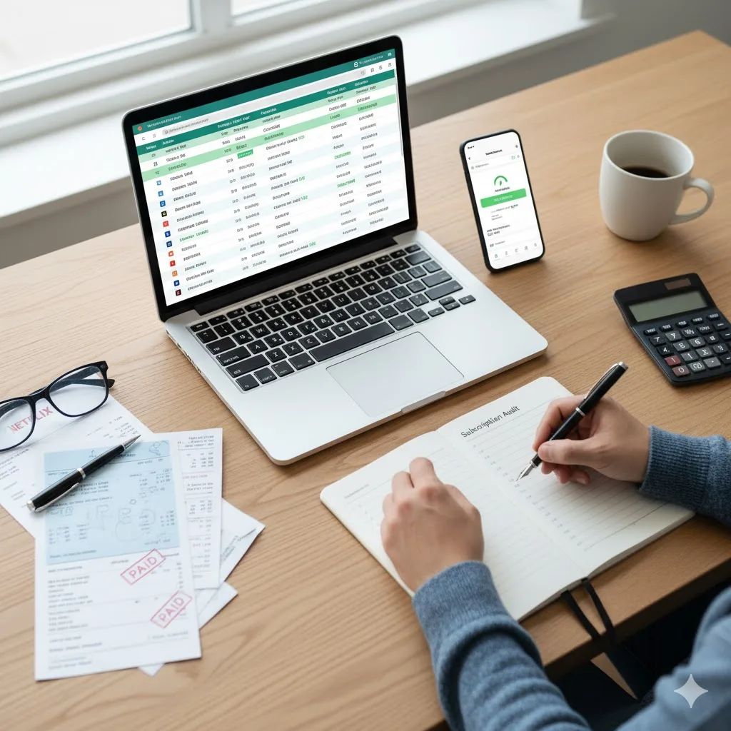 Illustration showing canceling subscriptions to save money and reduce expenses