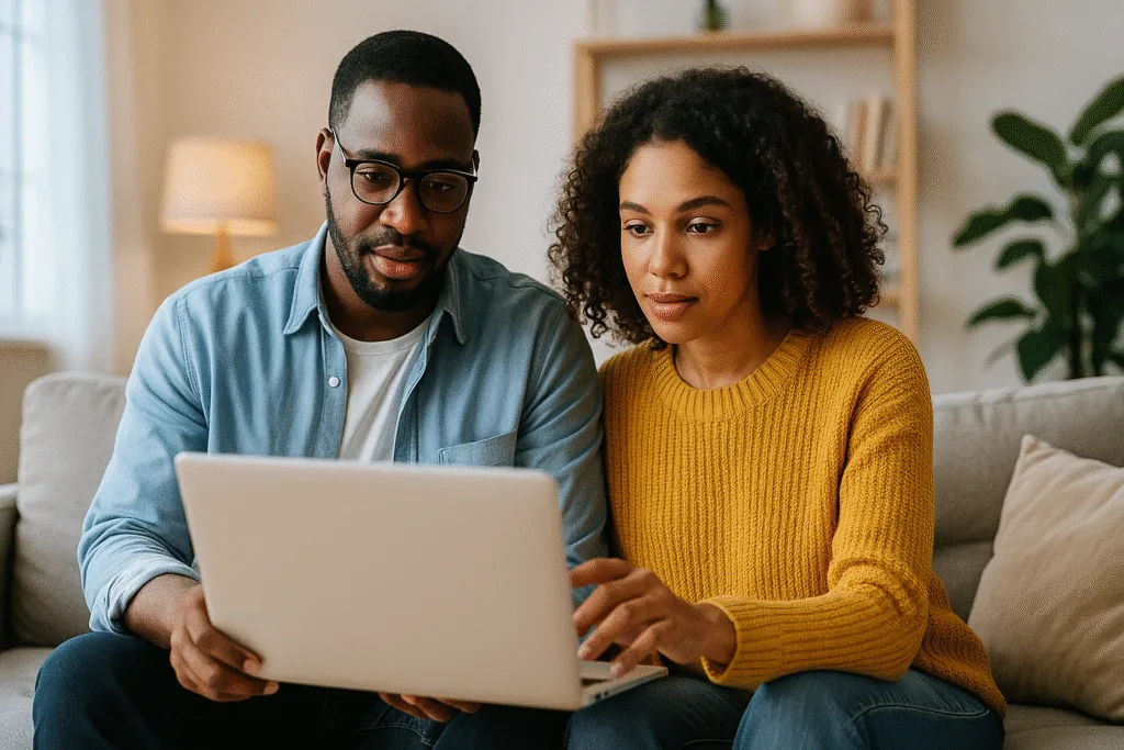 internet-device-price-comparison-routers-1200x628 - Save Me Monthly On: Couple on a sofa reviewing cheap internet plans on a laptop at home